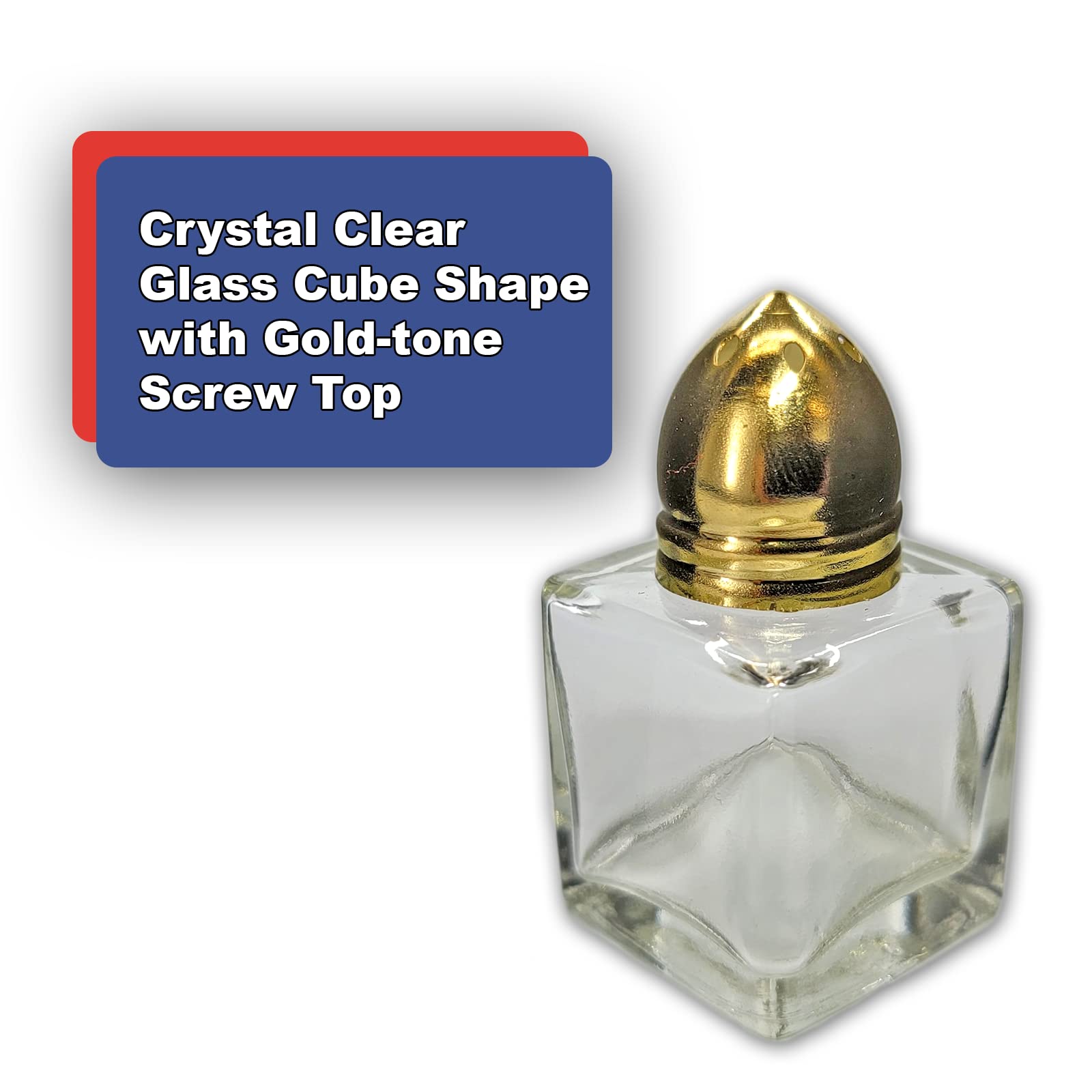 Pack Of 4 Clear Glass Mini Cube Salt & Pepper Shakers With Gold-Tone Tops And Bonus Easy Fill Funnel (Gold) By Netsellsit