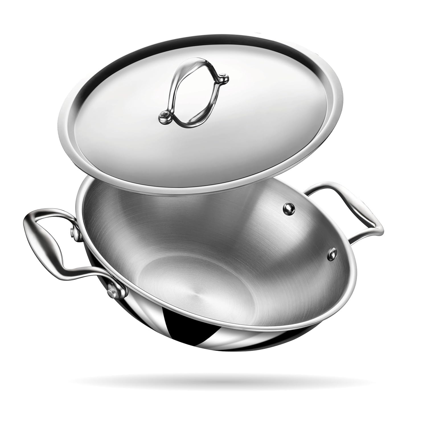 Lifelong Lltpdk004 Triply Deep Kadai With Riveted Handles With Stainless Steel Lid 2.1 Litres Capacity (22 Cm Diameter, Inductio