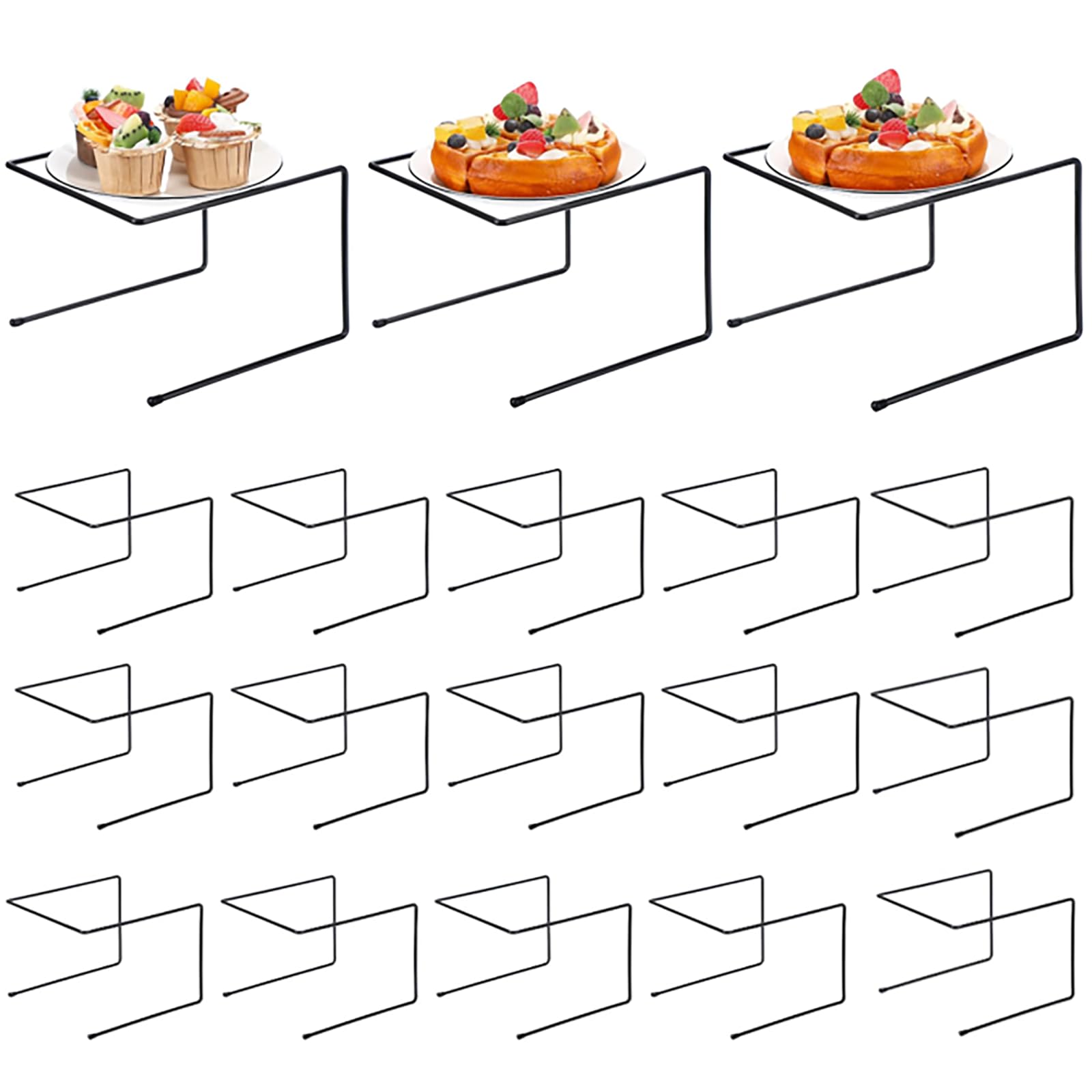 Mimorou 18 Pcs Black Metal Pizza Stand Pizza Rack Serving Tray Holder Tabletop Food Platter Tray Display Rack for Buffet Restaur