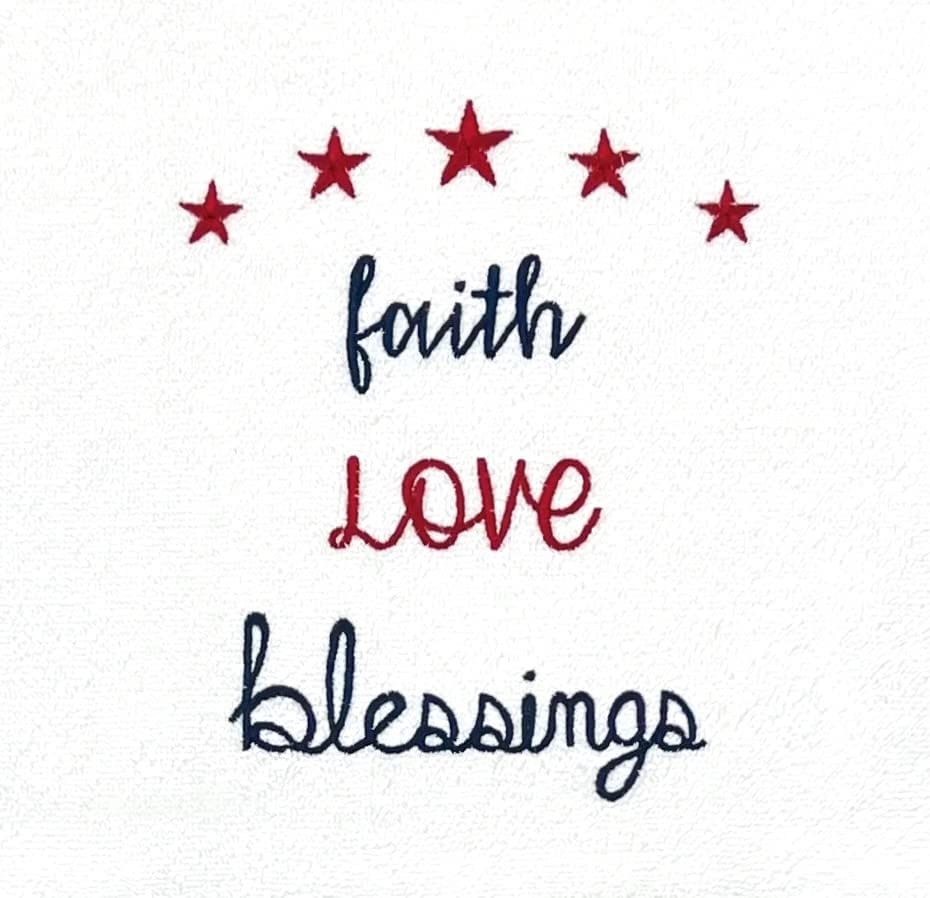 Summer Spring Soft Absorbent Home Decor Hand Towels: Faith, Love, Blessings Patriotic Americana Design, 2 Piece