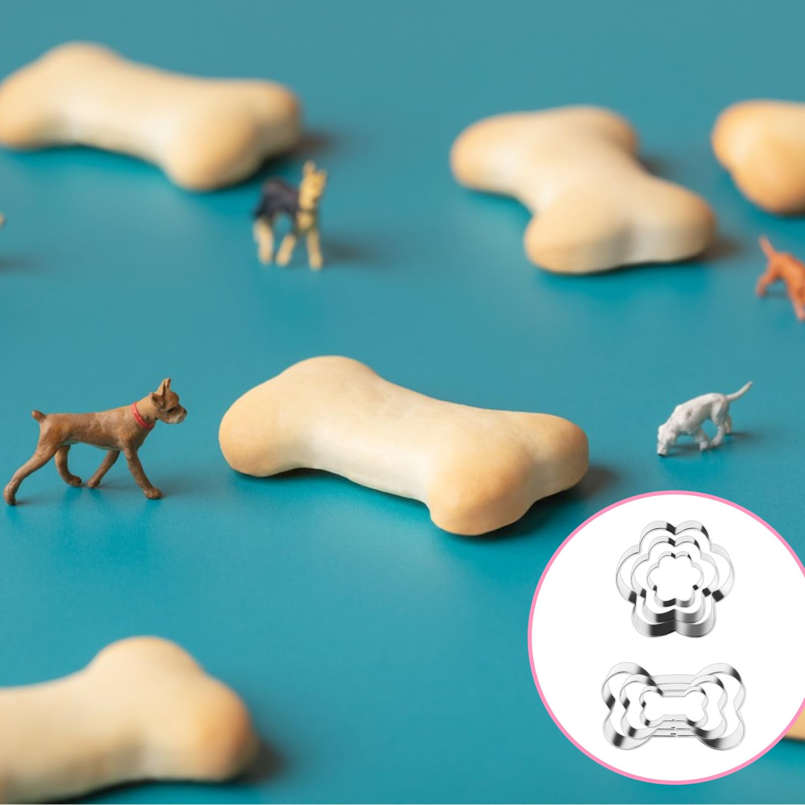 Dog Cookie Cutter,6 Pcs Stainless Steel Biscuit Cutters Bone And Dog Footprints Cookie Cutters Set Dog Theme Party Cookie Cutter