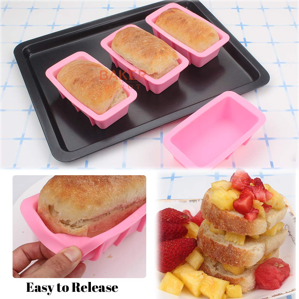 Baker Depot Silicone Mini Bread Loaf Pans For Baking Nonstick Small Toast Cake Bakeware 6.5 Inch Rectangle Mould Diy Handmade So