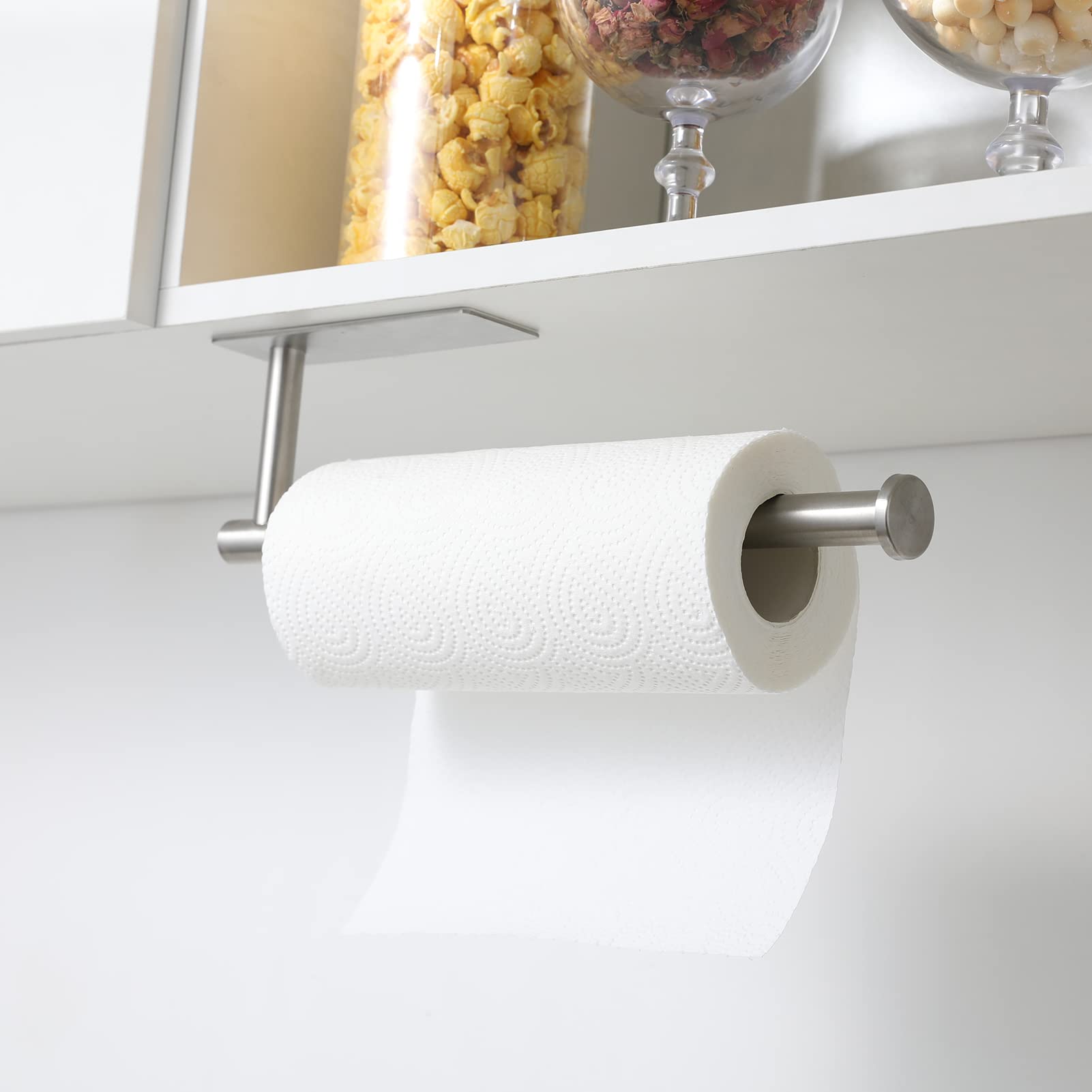 Theaoo Under Cabinet Paper Towel Holder For Kitchen, Adhesive Paper Towel Roll Rack For Bathroom Towel, Sus304 Stainless Steel W