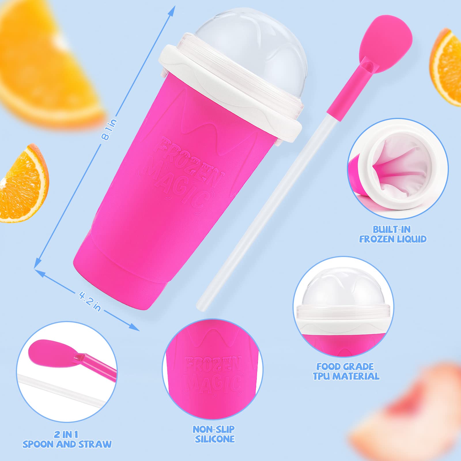 Slushy Maker Cup,Magic Quick Frozen Smoothies Cup, Portable Double Layer Slushy Maker Cup, Slushie Machine With Straw And Spoon,