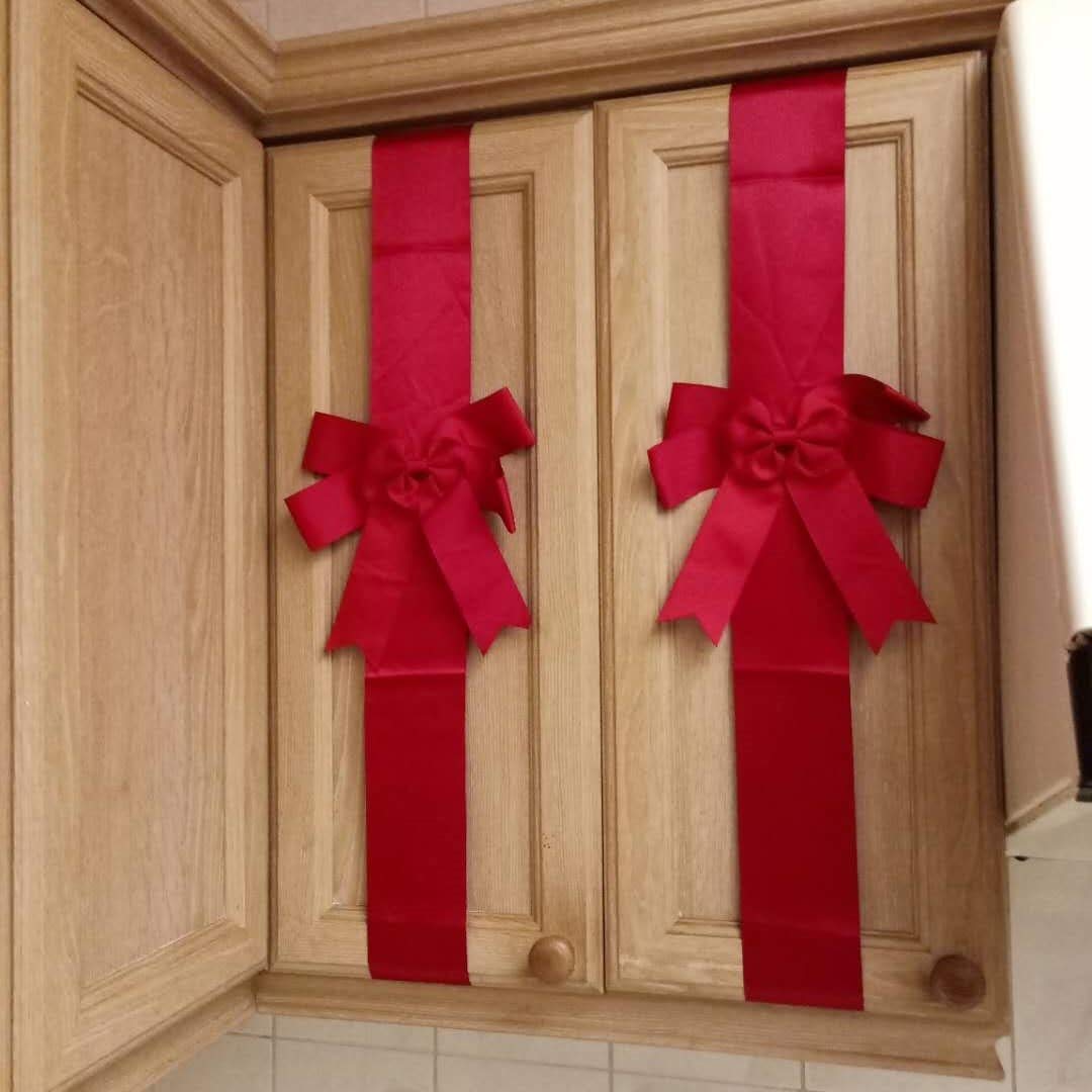 4 PCS Cabinet Door Festive Ribbons and Bows Decoration for Christmas Gift Holidays,Red