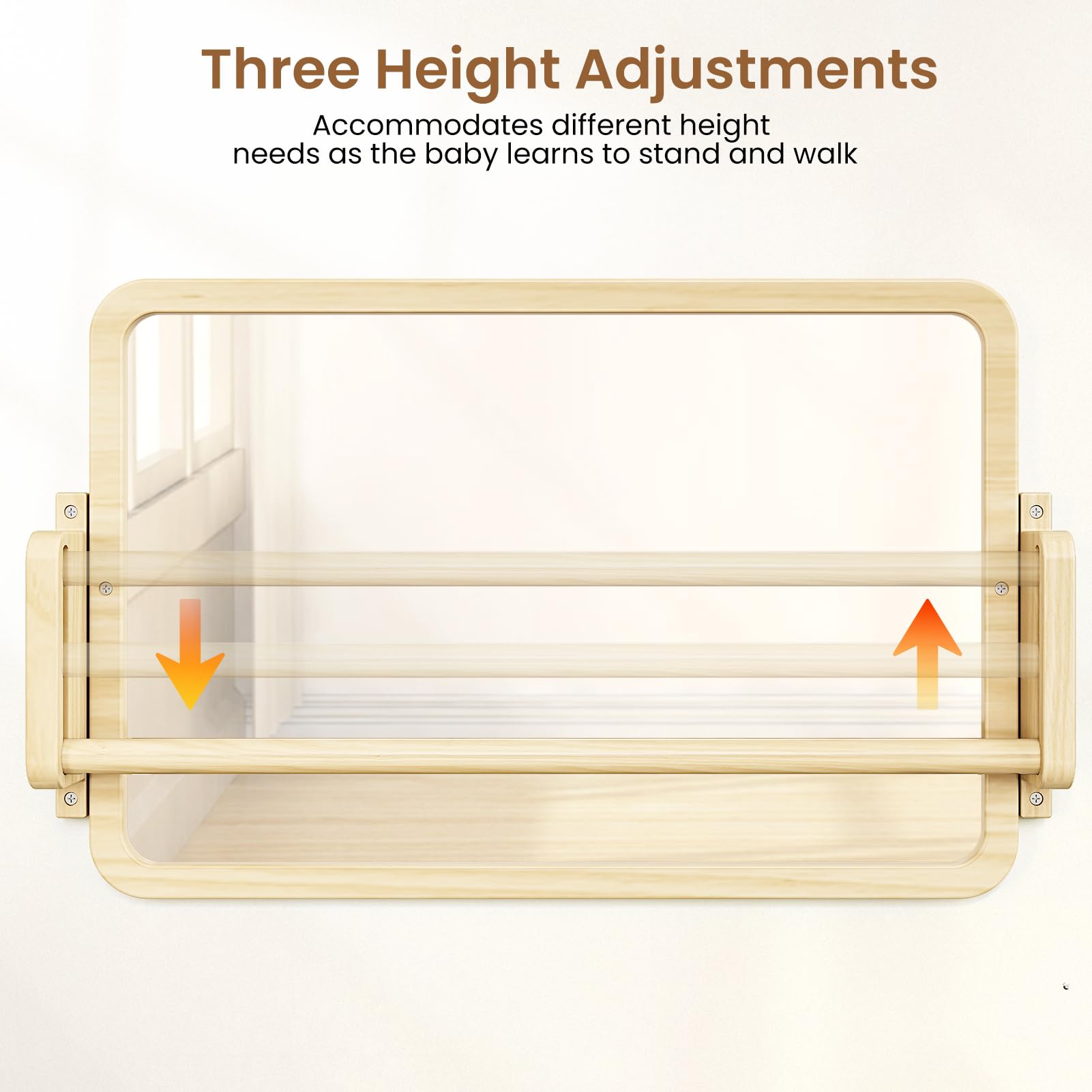 Woodtoe 3-in-1 Montessori Mirror with Bar, Adjustable Toddler Mirror & Pull Up Bar, Montessori Learning Toy for Baby 6-18 Months