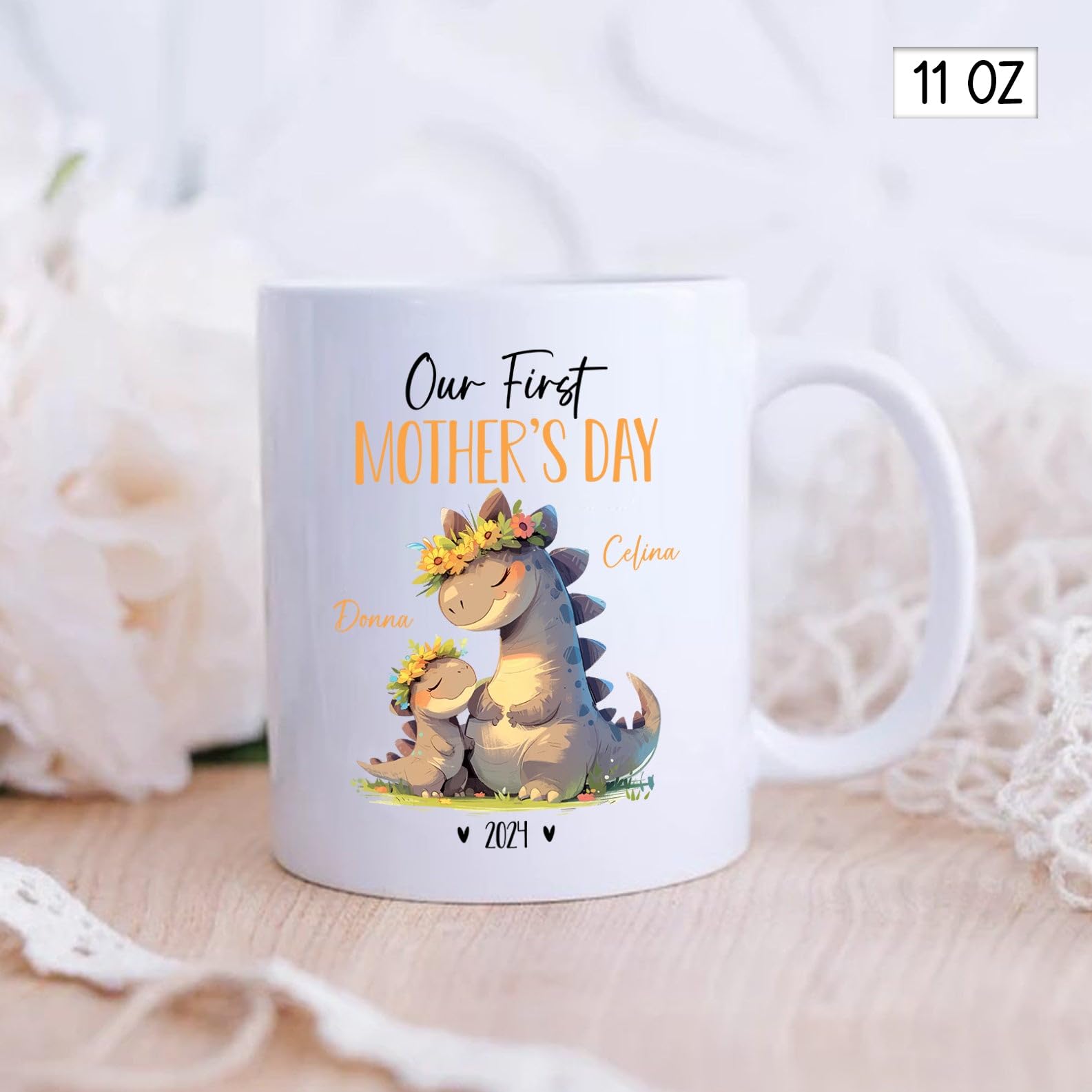 Mug Gift For Dinosaur Lover, Mom And Baby Dinosaur Cups, Our First Mothers Day Coffee Cup, Personalized Dinosaur Animal Porcelai