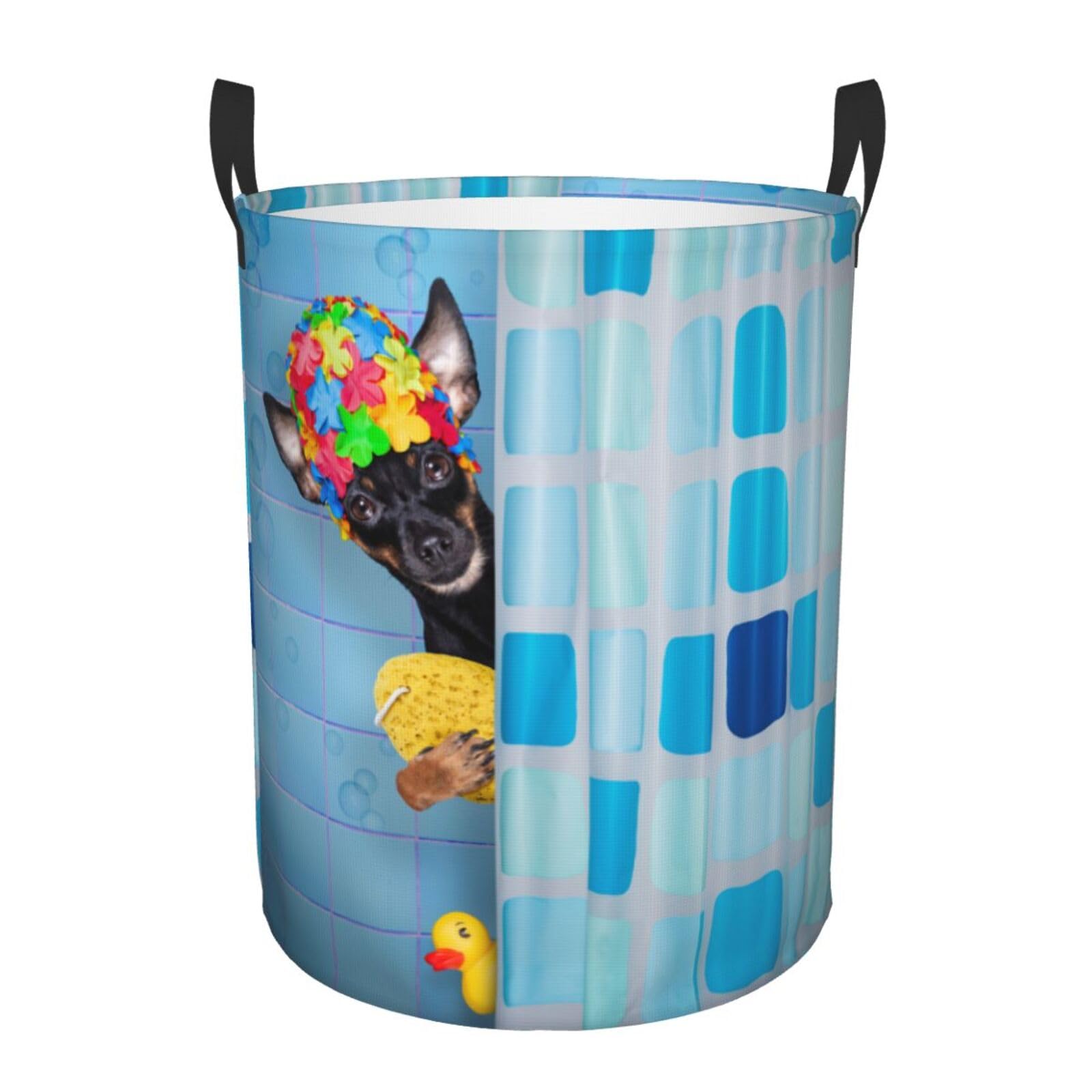 Pevtufa Prague Ratter Dog In Bathtub Foldable Laundry Basket Organizer,Fabric Clothes Toy Storage Basket Nursery Hamper Storage
