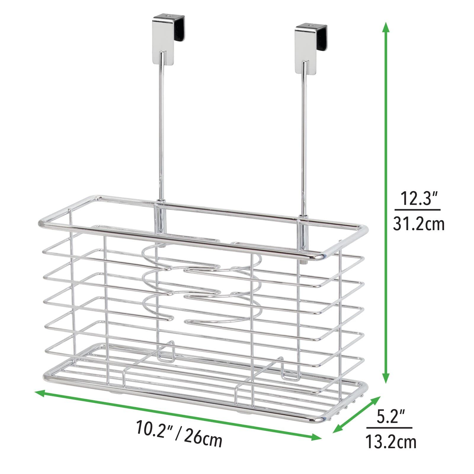 Mdesign Steel Over Cabinet Hair Dryer Holder Storage, Chrome, 5.2In X 10.2In X 12.3In