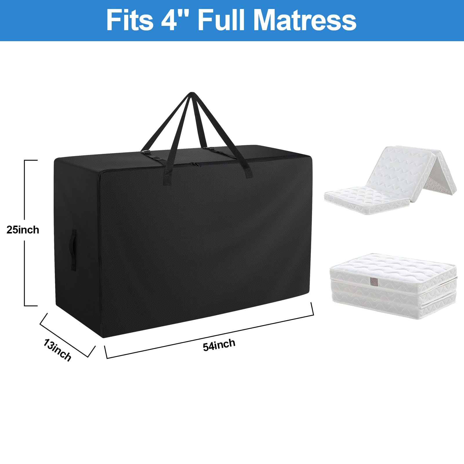 Folding Mattress Bag - 600D Oxford Cloth Heavy Duty Carry Case For Tri-Fold Guest Bed Mattress (Fits 4'' Full Matress, Black)