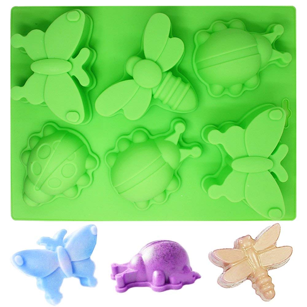 2 Pcs Insect Shape Silicone Trays, Senhai 6-Cavity 3D Dragonfly Butterfly Ladybug Shape Cake Baking Molds, Diy Soap Handmade Muf