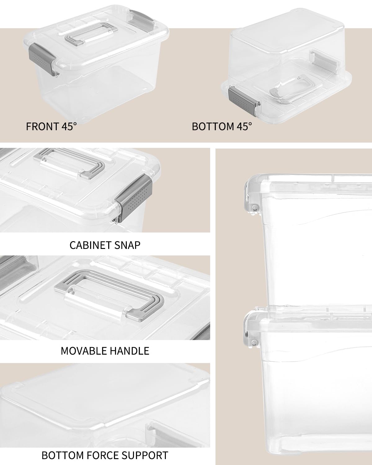 Eoenvivs Plastic Storage Bins 7 Quart-Storage Organizer Bins With Grey Buckle Lids, Stackable Storage Bins With Lids For Home Of