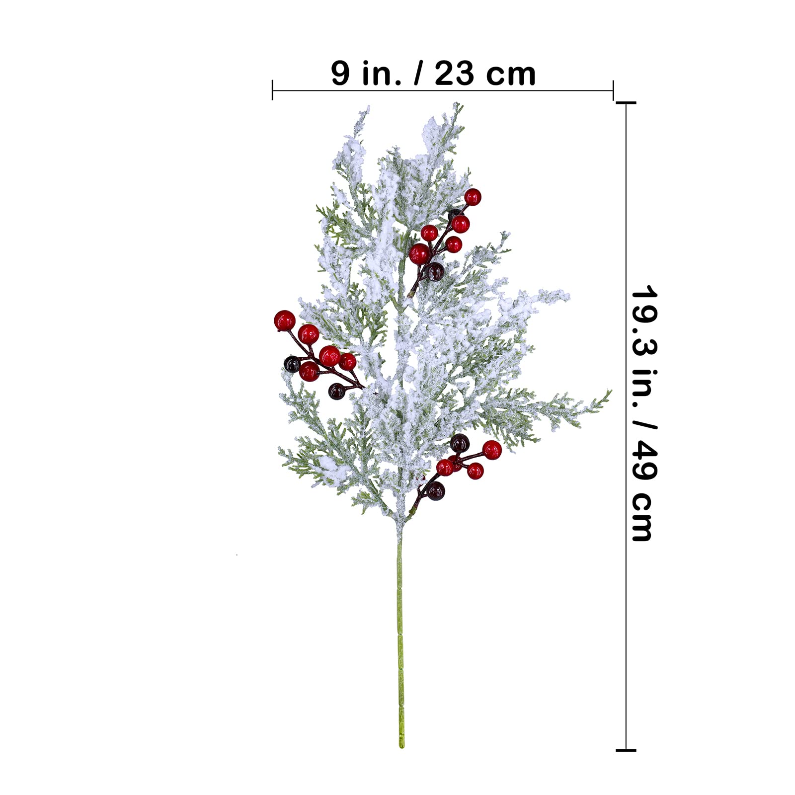 Winlyn 6 Pcs Snowy Artificial Cedar Picks with Red Berries Frosted Faux Cedar Sprays Christmas Cedar Greenery Branches Stems for