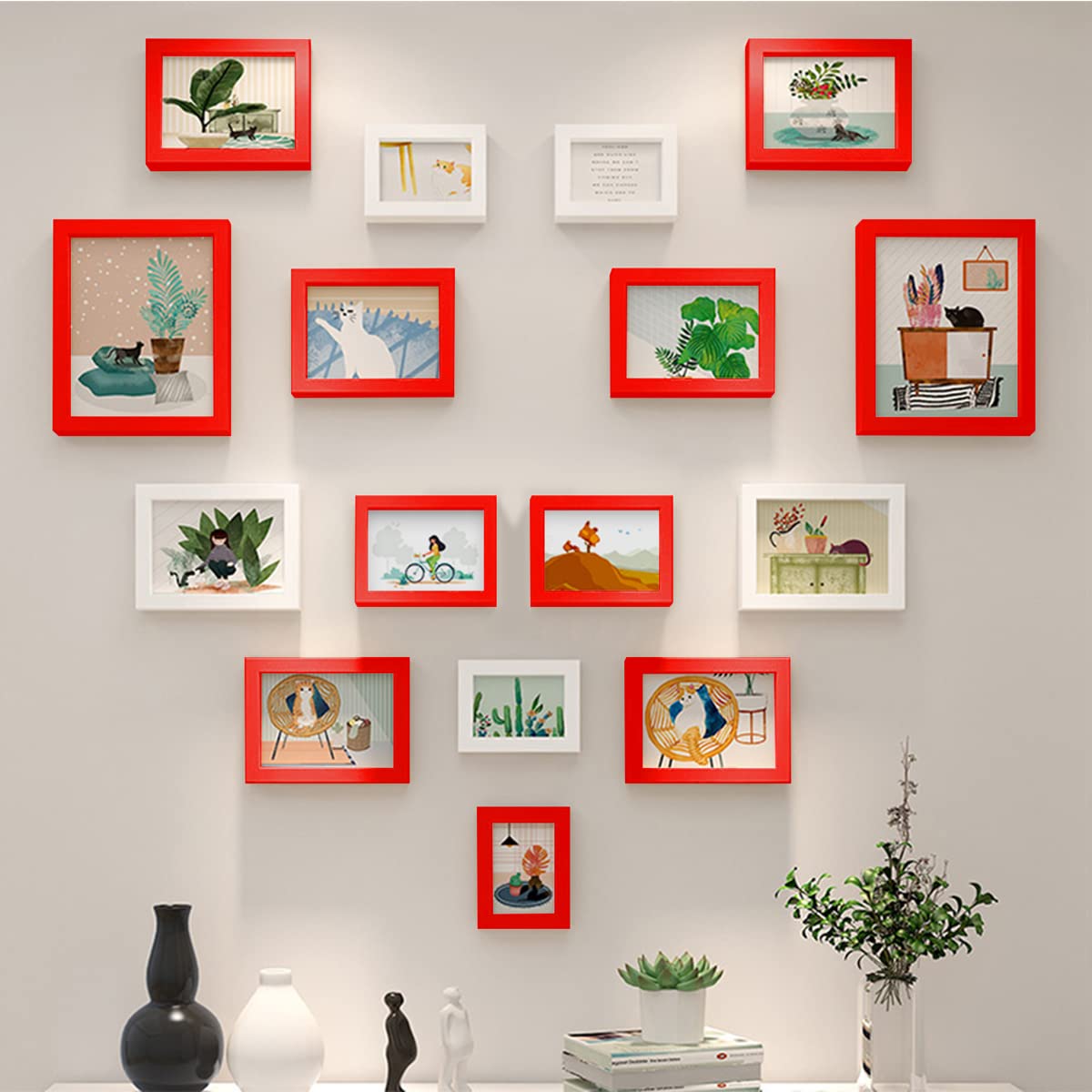 wyooxoo 8x10 Picture Frame Set of 2 Red Made of Solid Wood Photo Frames Display Pictures 5x7 with Mat or 8x10 Without Mat Colorf