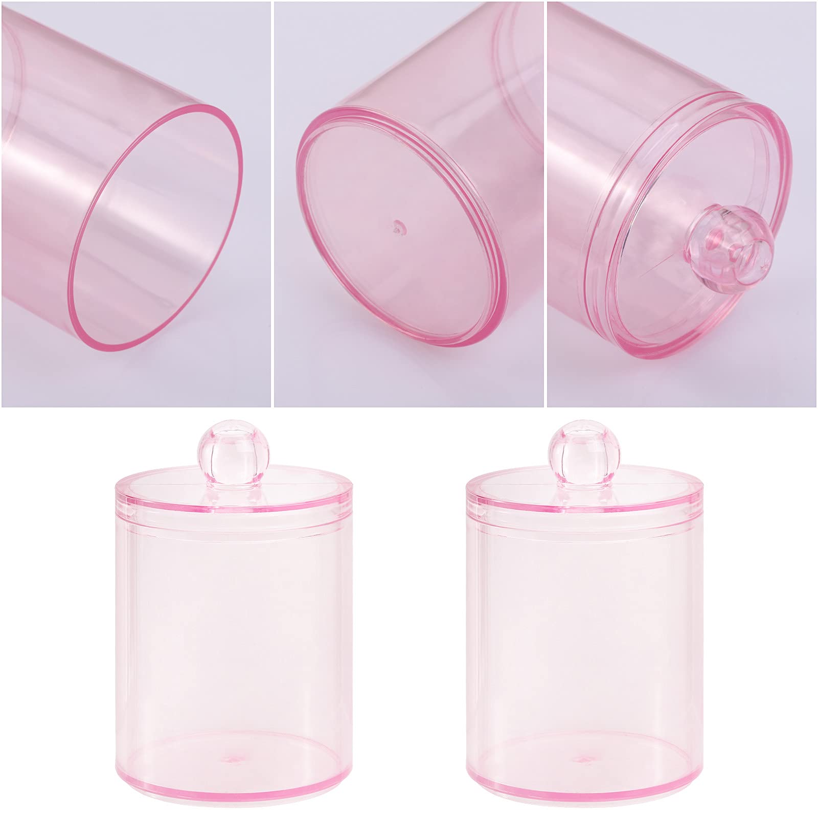 Tbestmax 2 Pack Qtip Holder Bathroom Jars Canisters For Cotton Ball Swab Pad Storage Dispenzer, Pink 10-Ounce