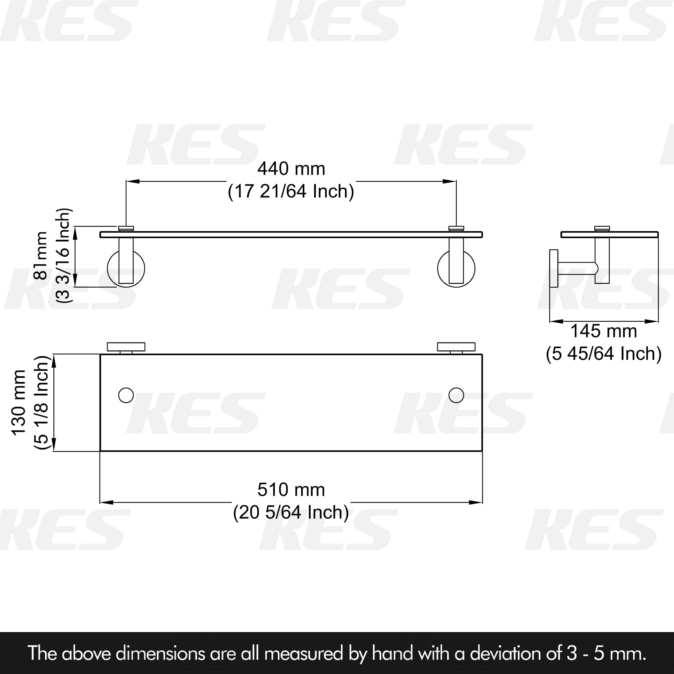 Kes Bathroom Glass Shelf Rectangular 20-Inch Floating Glass Shelves 2 Pack With Rustproof Stainless Steel Brackets Wall Mounted