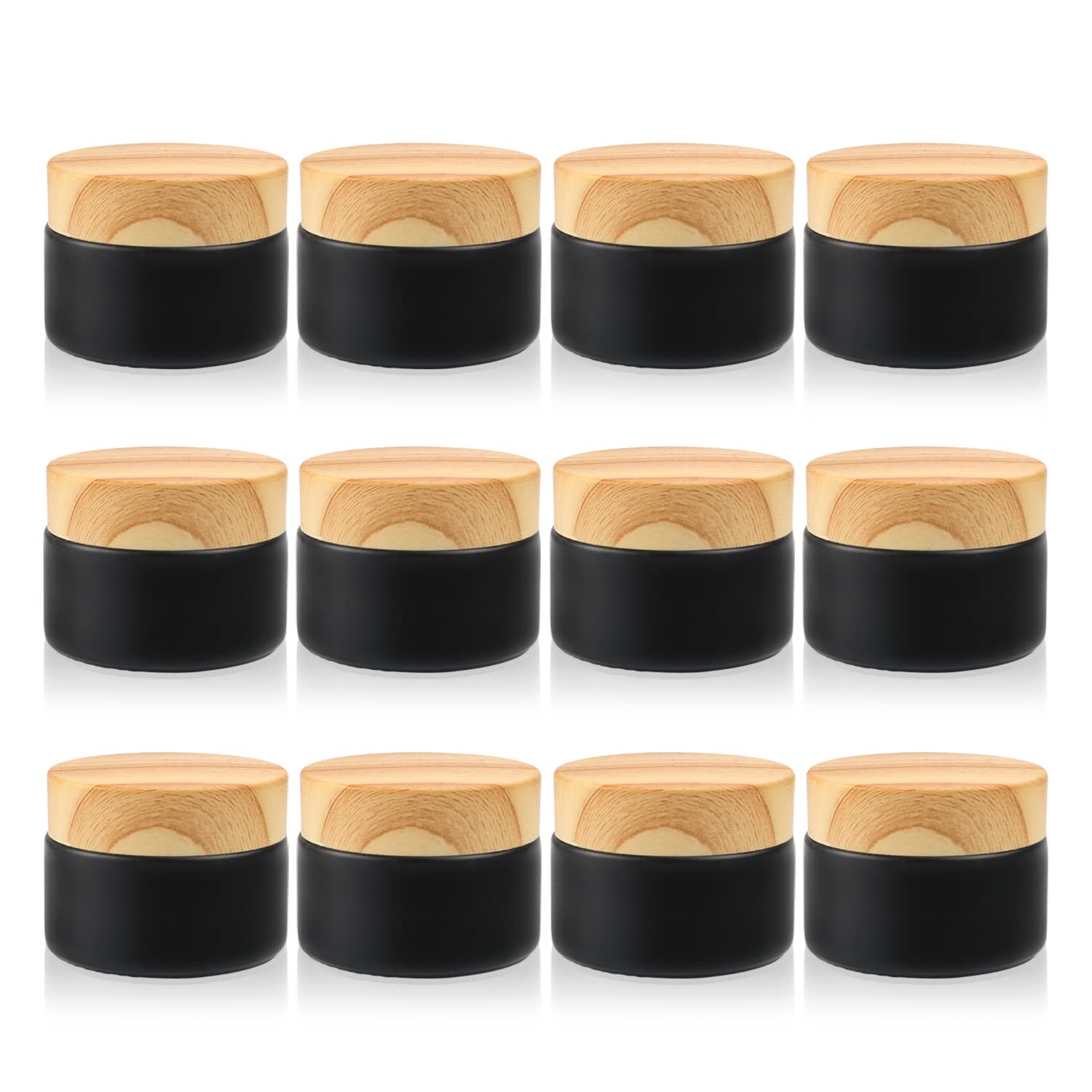 Dmuuudm 12 Pcs 1 Oz Frosted Cream Jar,Empty Refillable Glass Cosmetic Container Jars Holder With Inner Liner,Wood Grain Lid For