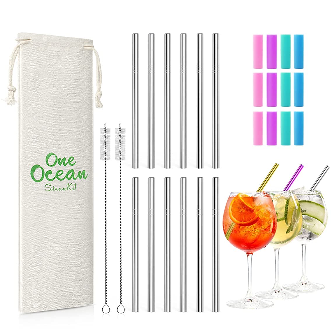 Teivio 12 Pack + Cleaning Brush, 5-Inch Extra Short Reusable Stainless Steel Drink Straws For Cocktails, Small Glasses Or Cups (