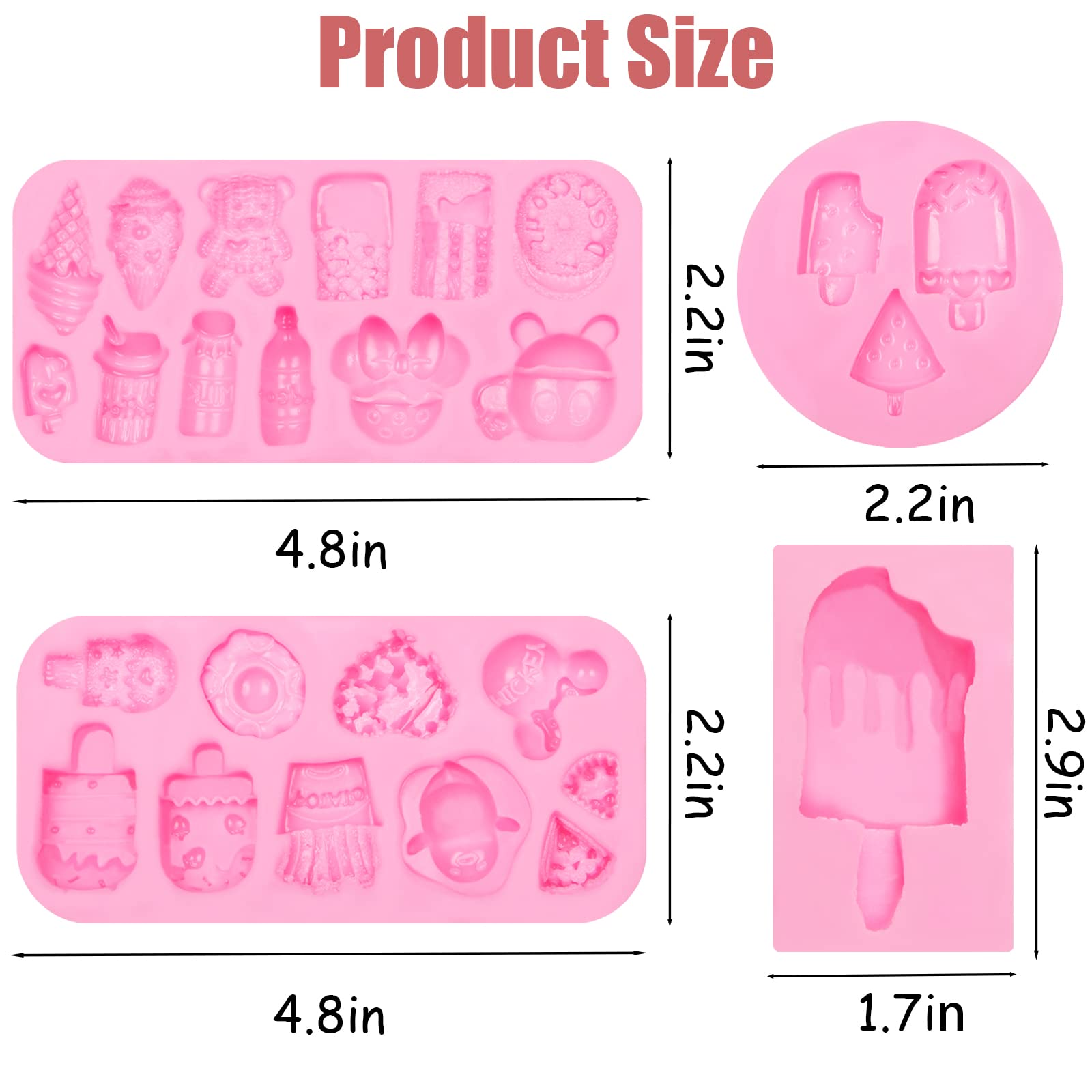 Ice Cream Silicone Molds 3 Pcs, Mini Popsicle Cake Decorating Chocolate Fondant Mold For Cake Decoration Candy Sugar Cupcake Top