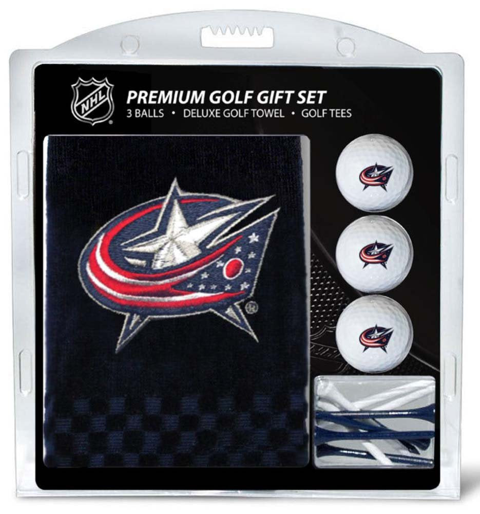 Team Golf Nhl Columbus Blue Jackets Gift Set: Embroidered Golf Towel, 3 Golf Balls, And 14 Golf Tees 2-3/4 Regulation, Tri-Fol