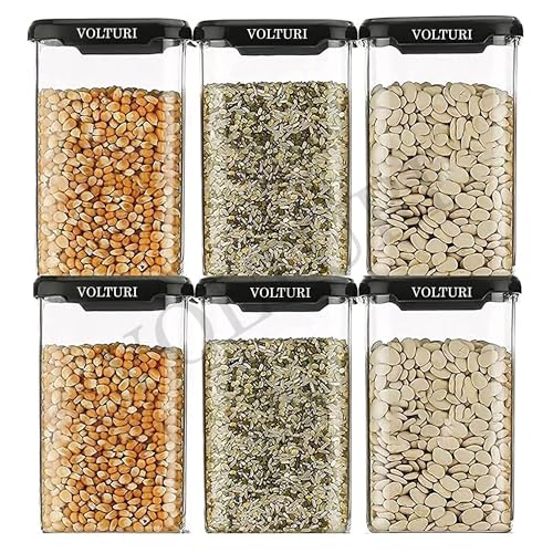 Volturi Air Tight Kitchen Containers Set Of 6, Kitchen Storage Box For Pulses, Cereals, Grains, Dry Fruits, Pantry Organization,