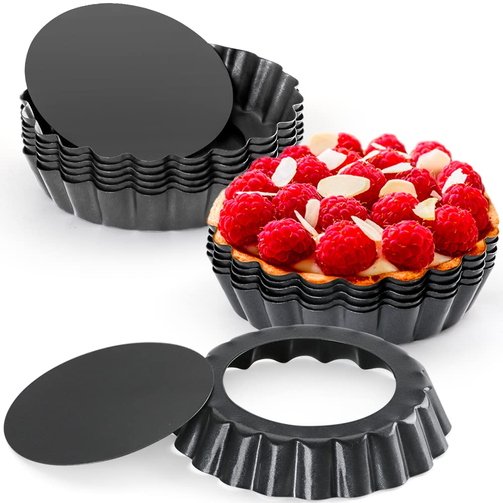 Cyimi Mini Tart Pan Set Of 12, Non-Stick 4 Inch Quiche Pan, Removable Bottom Tart Pan For Pies, Quiche Bakeware, Cheese Cakes, D