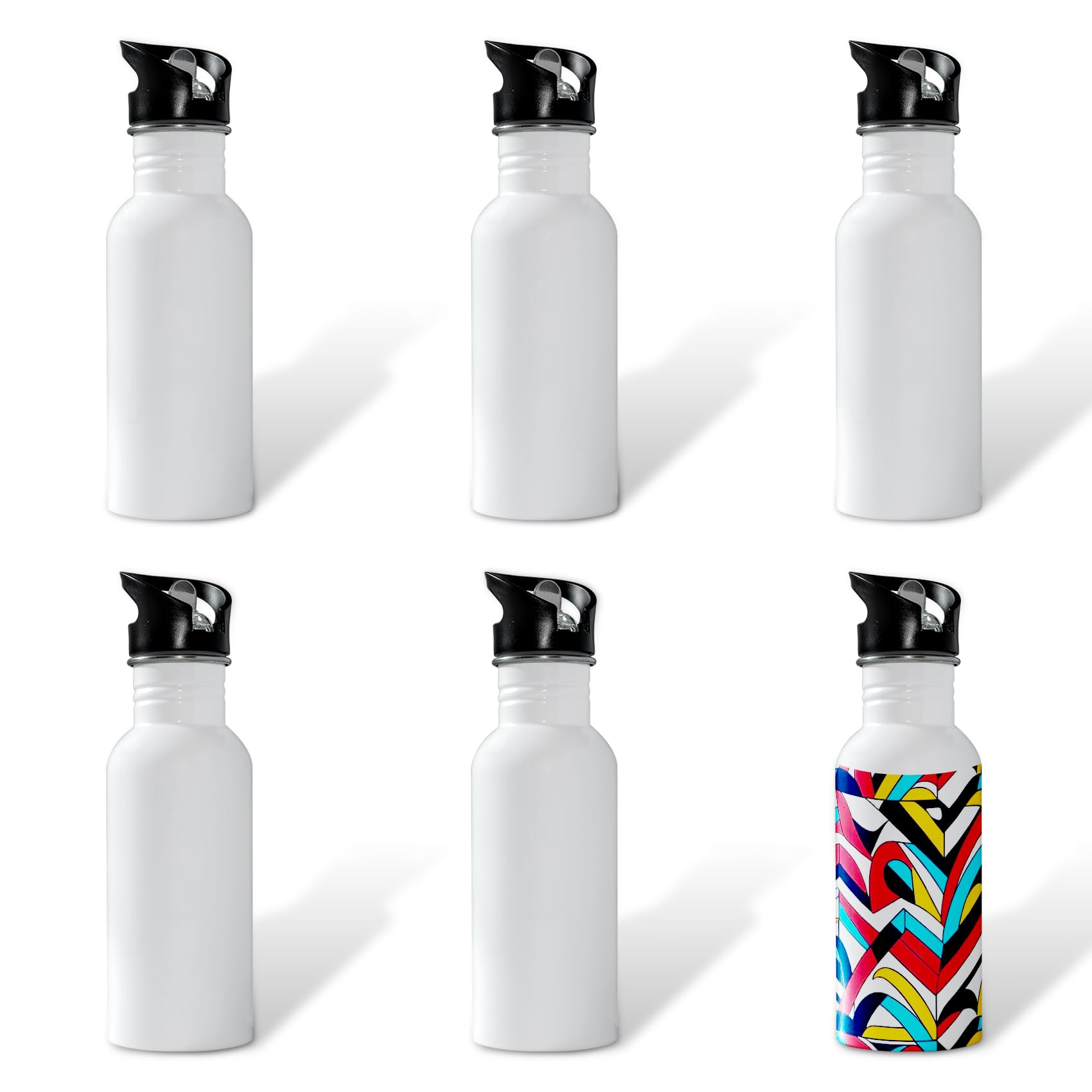 MR.R 20oz Sublimation Blanks White Aluminum Water Bottles,Travel Bottle with Straw Top Lid for Sports,600ml