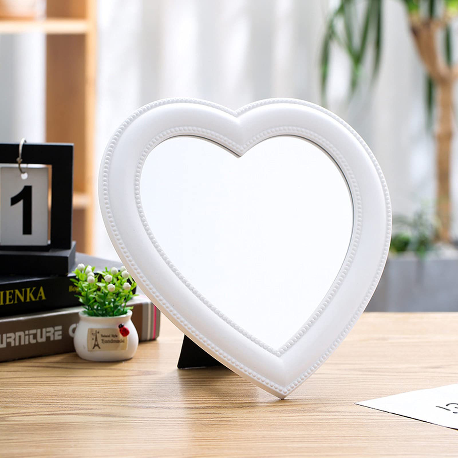 Binaryabc Heart Makeup Mirror Cosmetic Mirror Wall Desktop Mirror Bedroom Mirror,Valentines Day Gift(White)