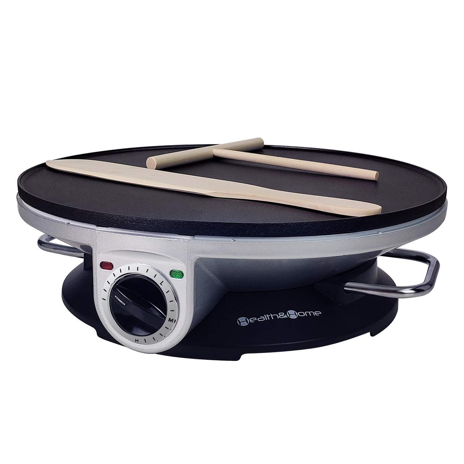Health And Home Crepe Maker - 13 Inch Crepe Maker & Electric Griddle & Non-Stick Pancake Maker-Crepe Pan (Silver-A)