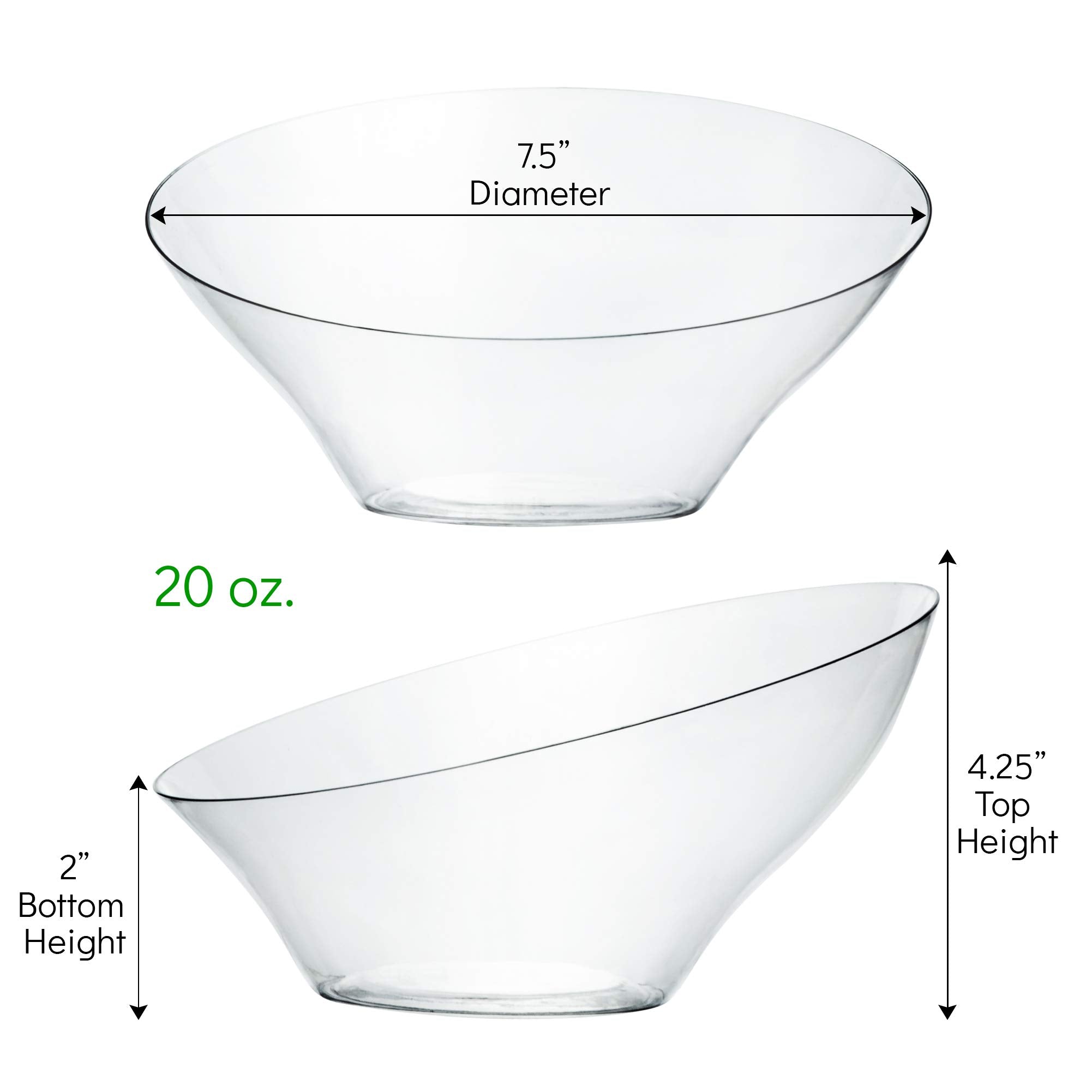 Plasticpro Disposable Angled Plastic Bowls Round Medium Serving Bowl, Elegant For Party'S, Snack, Or Salad Bowl, Clear Pack Of 4
