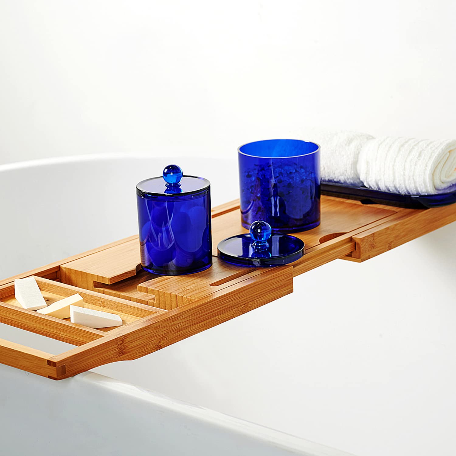 Sheechung 6 Pack Qtip Dispenser Apothecary Jars Bathroom With Labels - Qtip Holder Storage Canister Clear Plastic Acrylic Jar Fo