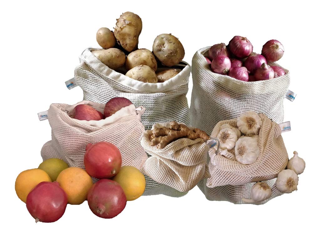 Arka Home Products 100% Cotton Net Bags For Vegetables And Fruits Storage EcoFriendly, NonToxic, Washable, Reusable (OffWhite