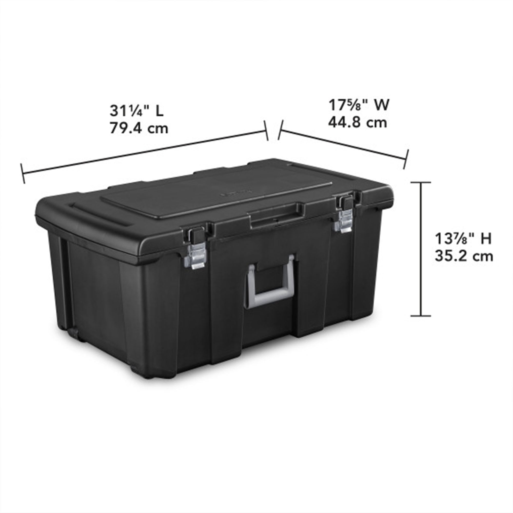 Sterilite 16 Gallon Lockable Footlocker Toolbox with Wheels  Black  18429001