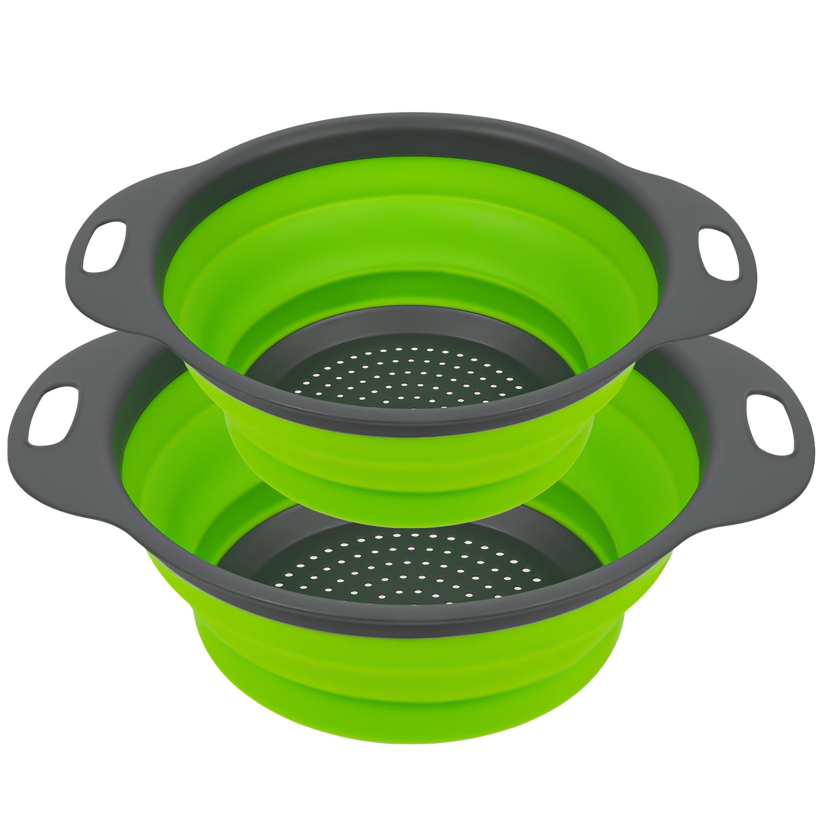 Auauy 2 Pcs Collapsible Colander Set, Round Silicone Folding Colander With Plastic Handles, Eco-Friendly Large Hole Kitchen Stra