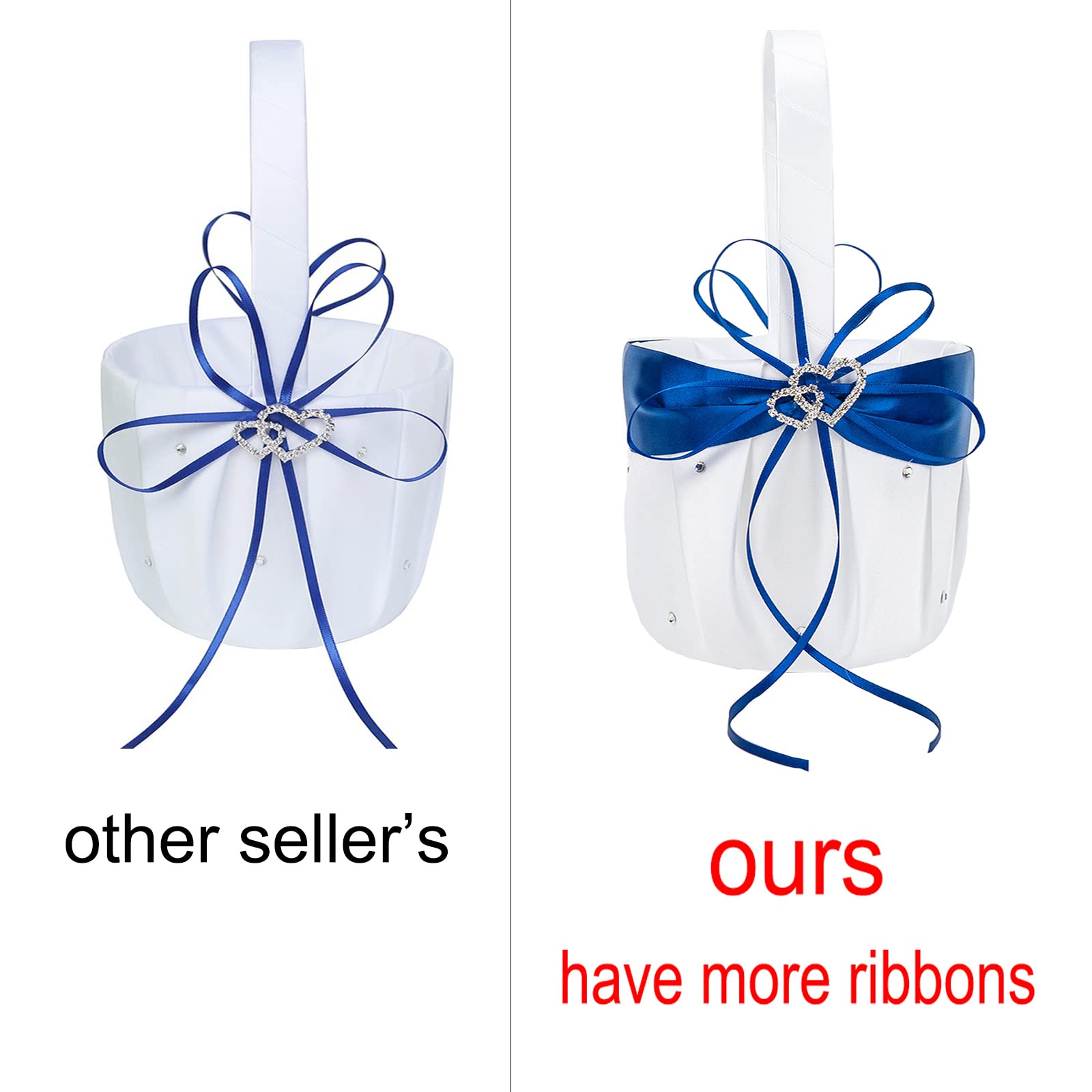 Arksu 2Pcs Wedding Flower Girl Basket With Double Heart For Rustic Bridal Wedding Shower Ceremony Anniversary-Royal Blue