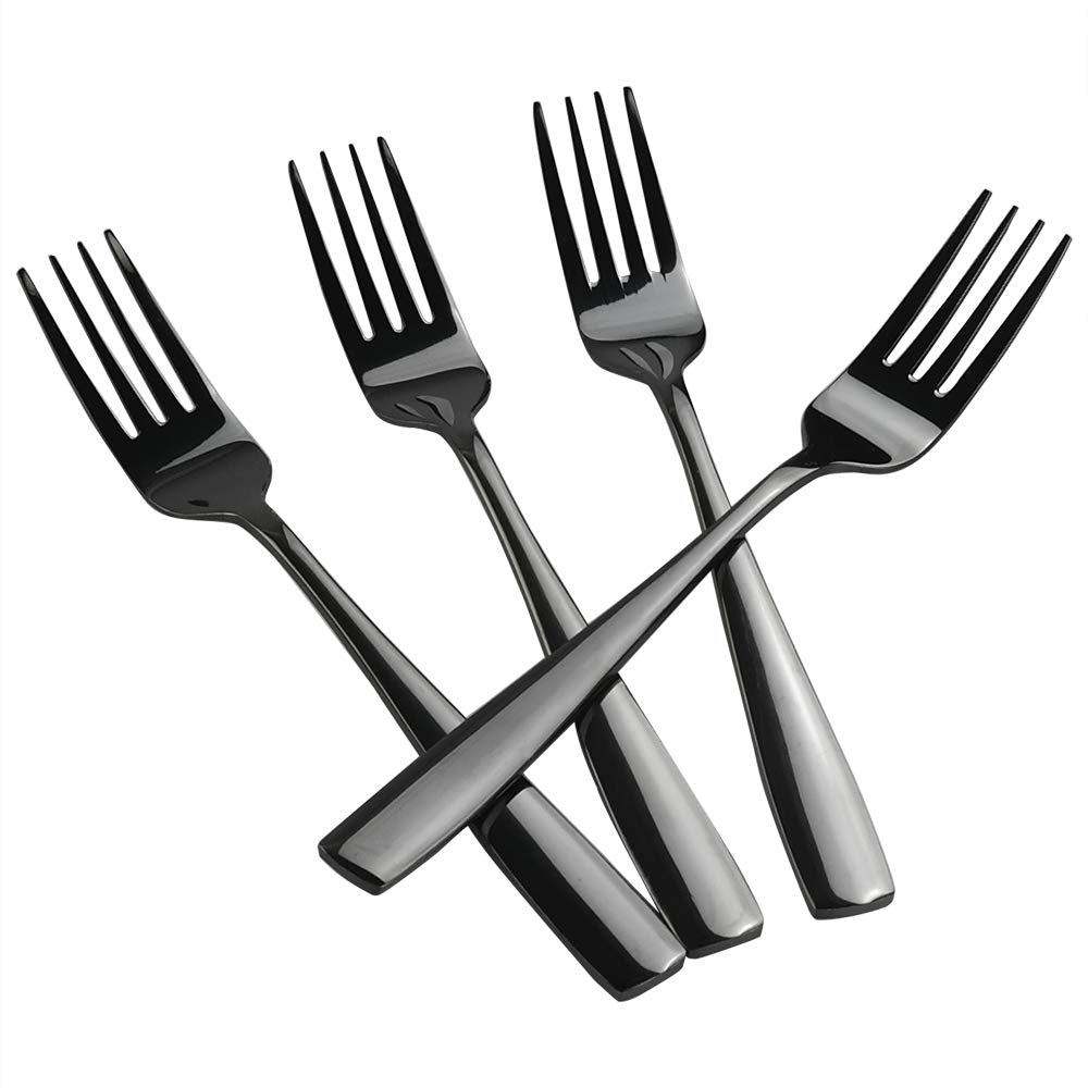 Teyyvn 16-Piece Mirror Finish Black Stainless Steel Dinner Forks, Cutlery Forks, 8.07-Inch