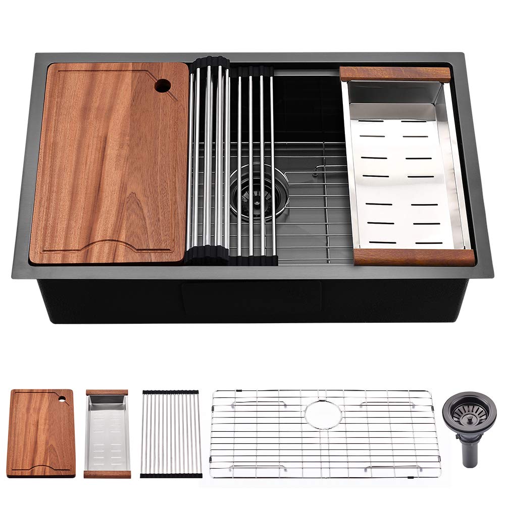 Somrxo 28 Inch Black Stainless Steel Undermount Kitchen Sink Workstation 28?8 Kitchen Sink Undermount Workstation Ledge Gunmetal