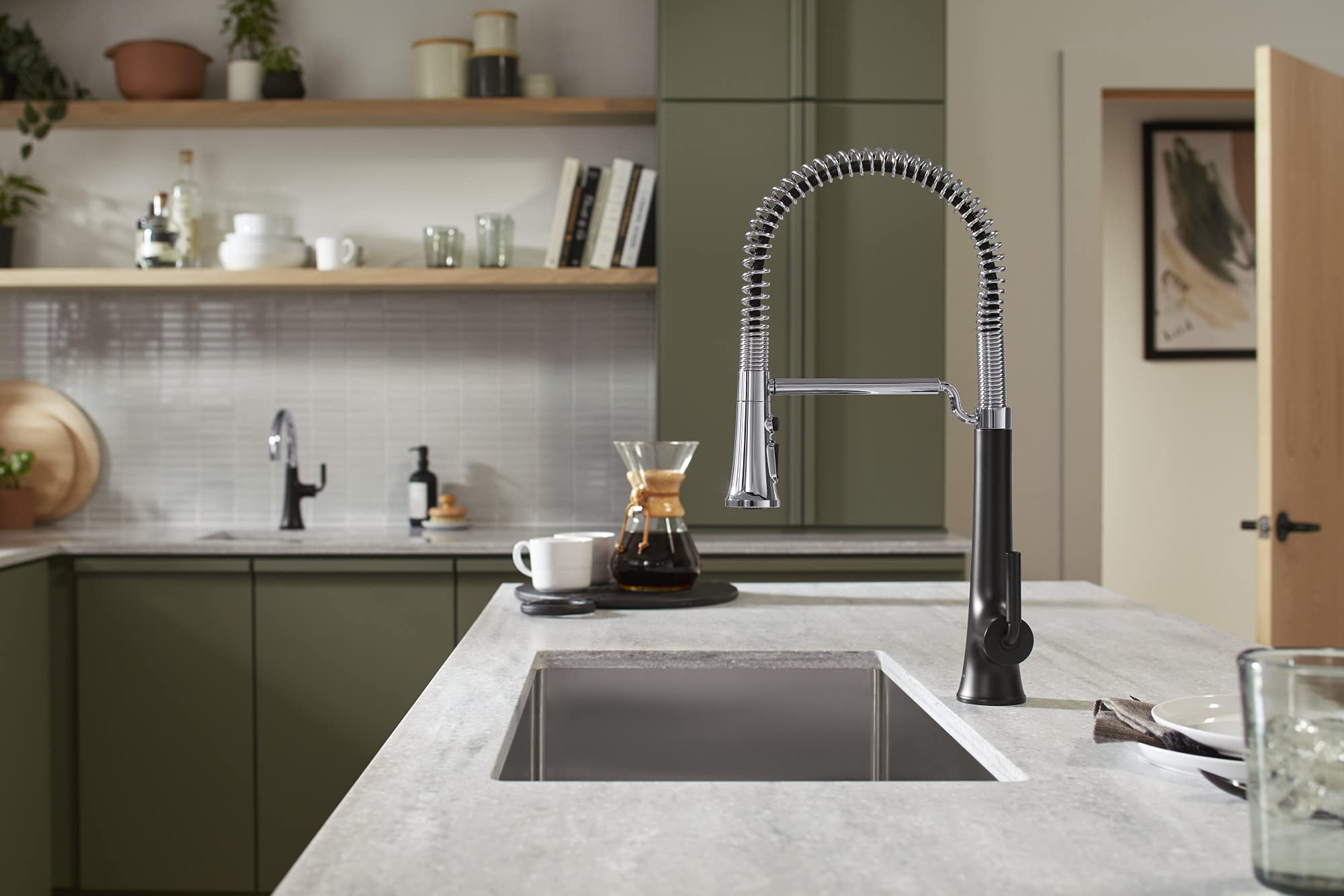 Kohler 23765-Cbl Tone Semi Professional Kitchen Faucet, Matte Black/Polished Chrome