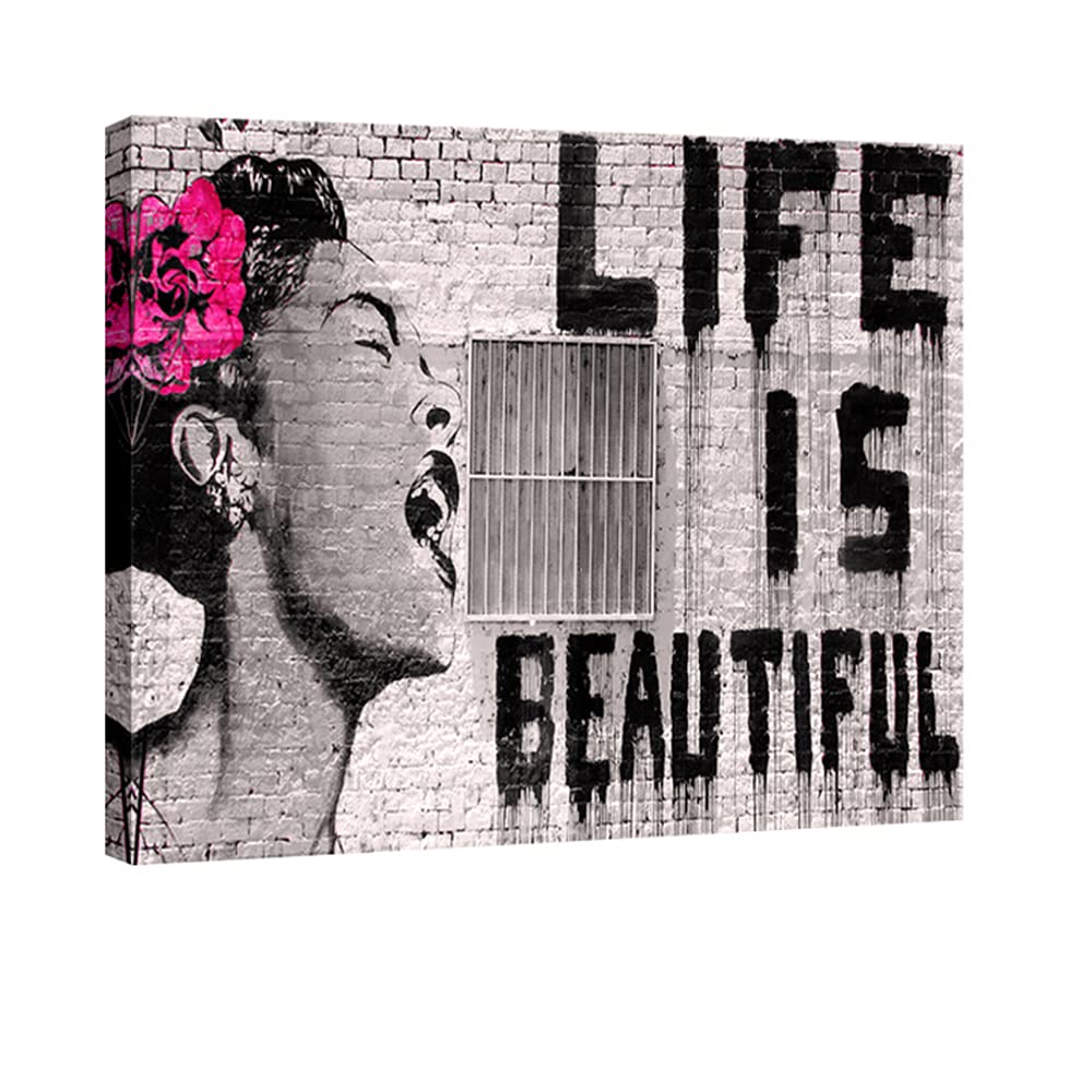 Wieco Art Abstract Giclee Canvas Prints Wall Art Ready To Hang For Kitchen Home Office Decor Banksy Life Is Beautiful Large Mode