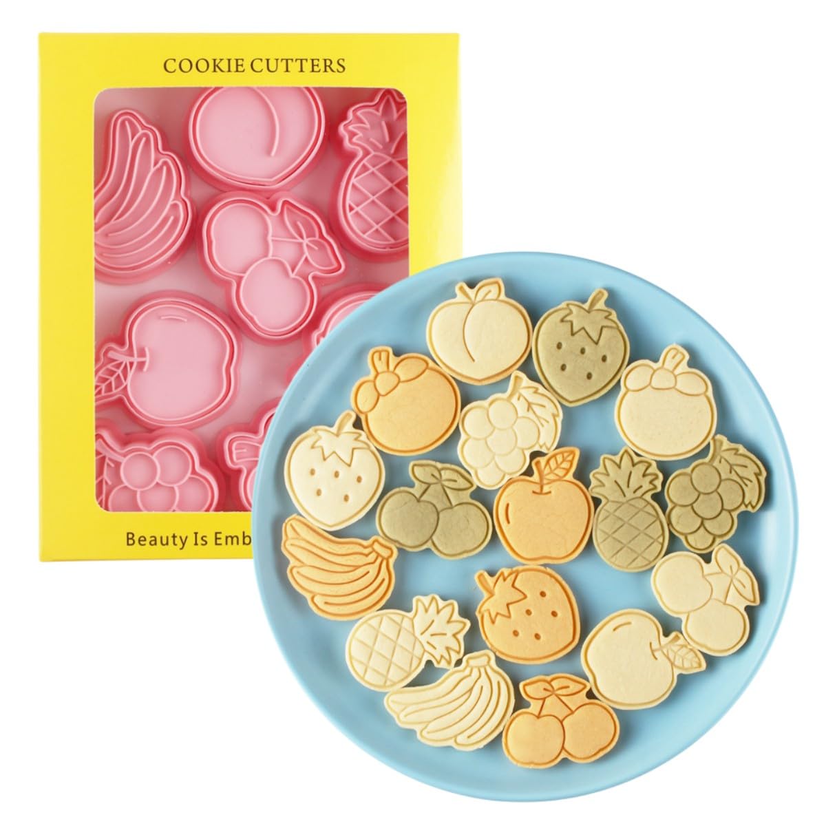 Fruit Cookie Cutters,8pcs Strawberry Cookie Mould,3D Pineapple Cookie Stamps Set,Cartoon Kitchen Tools,Plastic Banana Cookie Pre