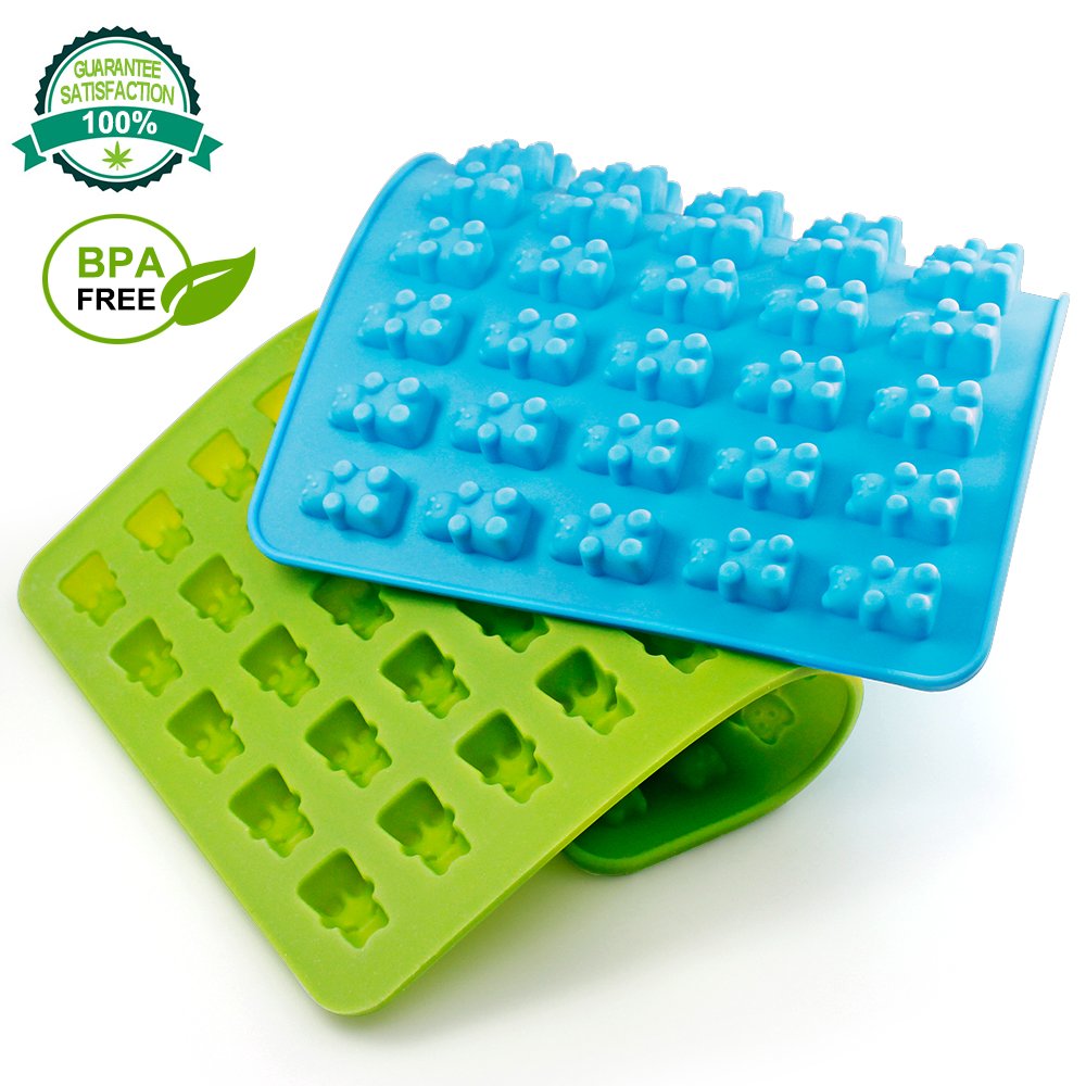 SENHAI Silicone Candy Molds & Ice Cube Trays - 3 Pack Bear Design, Green, Blue, Red