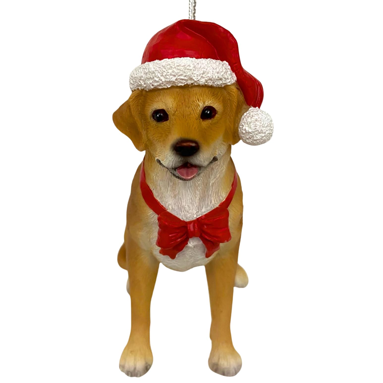 Dog Figurine Christmas Ornaments with Santa Hats (Yellow Lab)