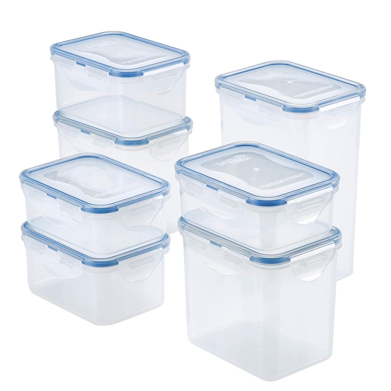 Lock & Lock Easy Essentials Food Storage Lids/Airtight Containers, Bpa Free, 14 Piece - Tall Rectangle, Clear