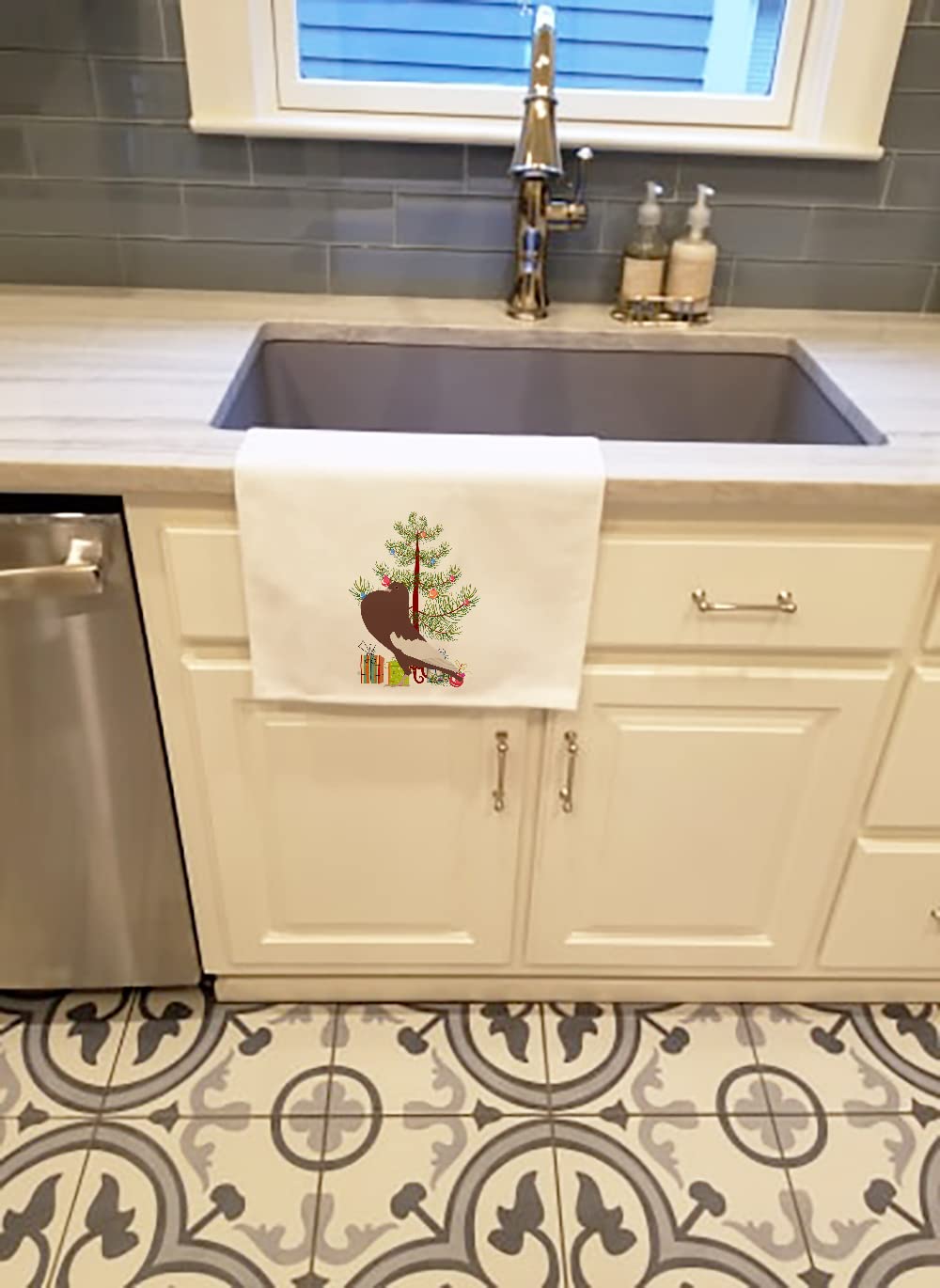 English Pouter Pigeon Christmas White Kitchen Towel Set of 2