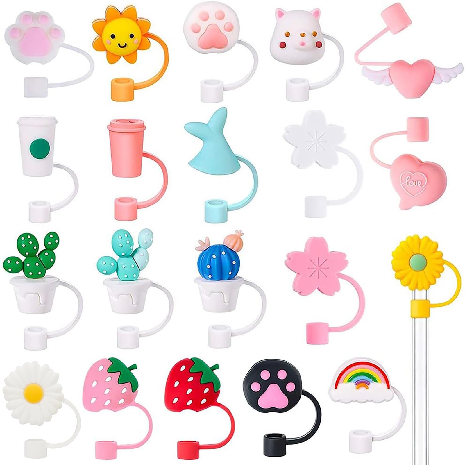 20 Pieces Straw Cover Cap Reusable Silicone Straw Toppers Drinking Straw Tips Lids For 8-10 Mm Cute Straws Plugs (Not Include St