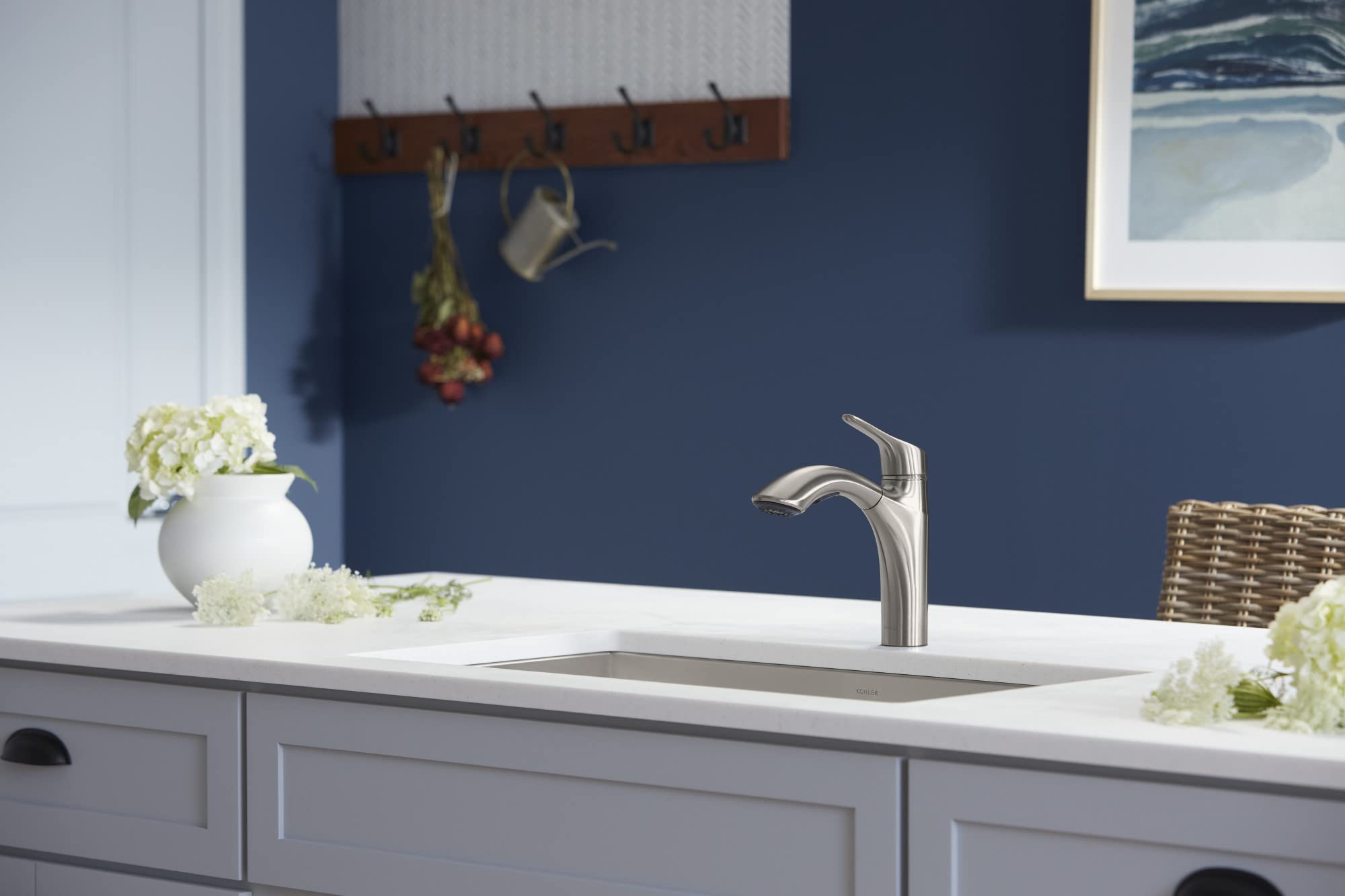 Kohler 30468-Vs Rival Single Handle Pull-Out Kitchen, Laundry, Utility Sink Faucet, Vibrant Stainless, 1.5 Gpm