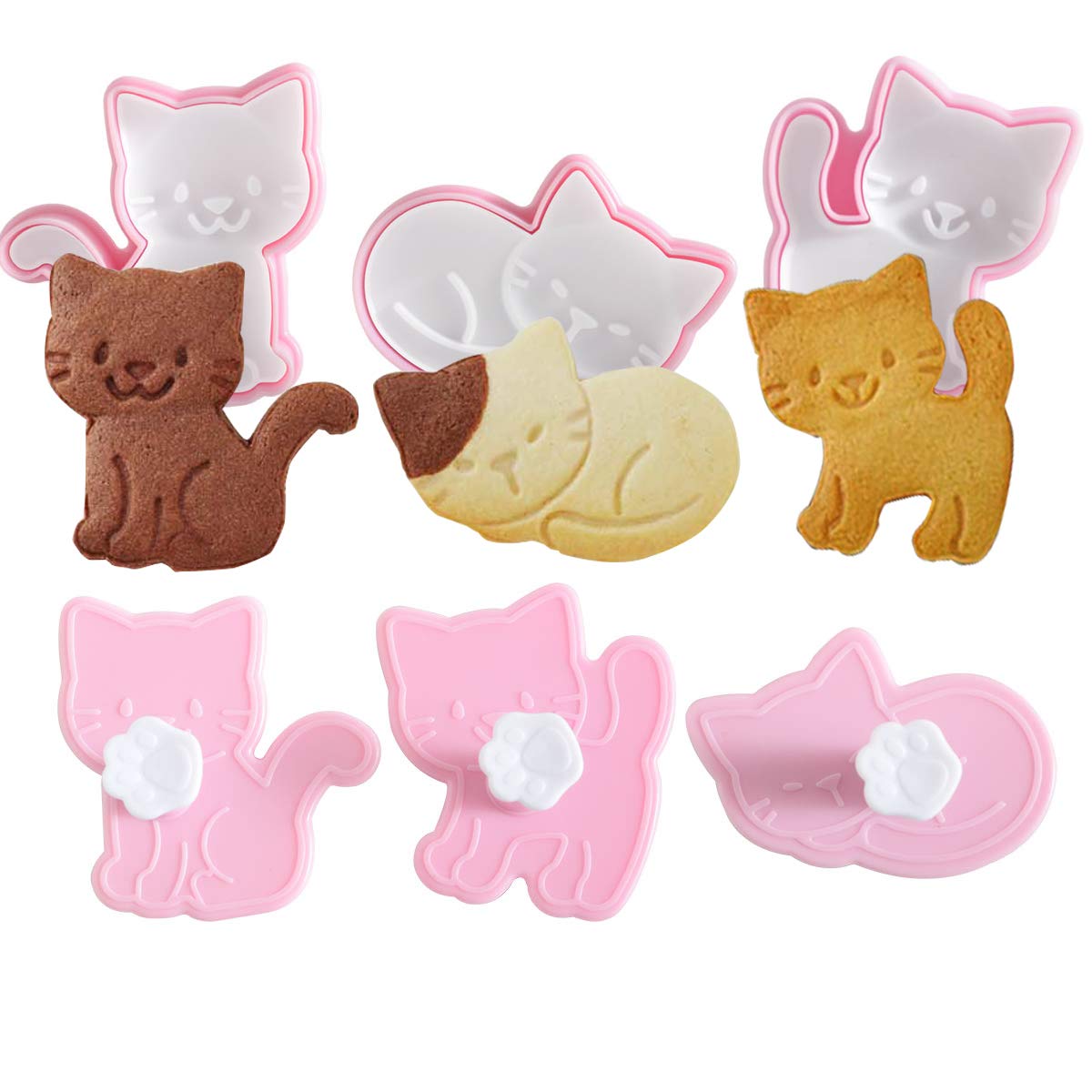 Goodfeer Cookie Cutters Cat Shape, 3 Pcs Animal Cookie Stamps For Baking, Bladeless Baking Molds For Biscuit