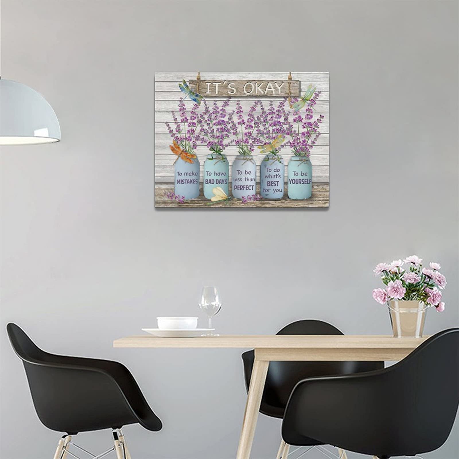 Purple Lavender Bathroom Decor Wall Art Lavender Flowers Dragonfly Picture Wall Decor It'S Okay Inspirational Quotes Canvas Pain