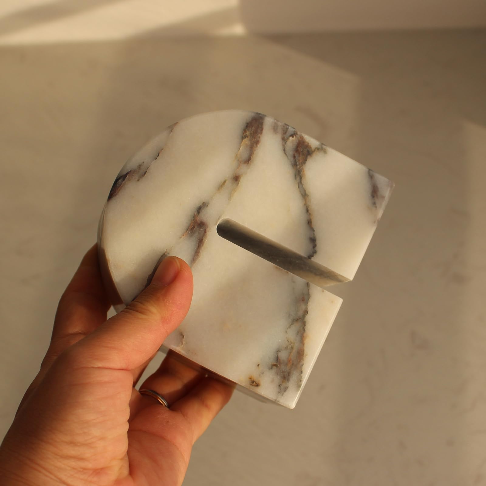 Set of 2 Natural Calacatta Viola Marble Bookends for Shelves, Decorative Book Ends for Heavy Books, Book Stopper Office Bookshel