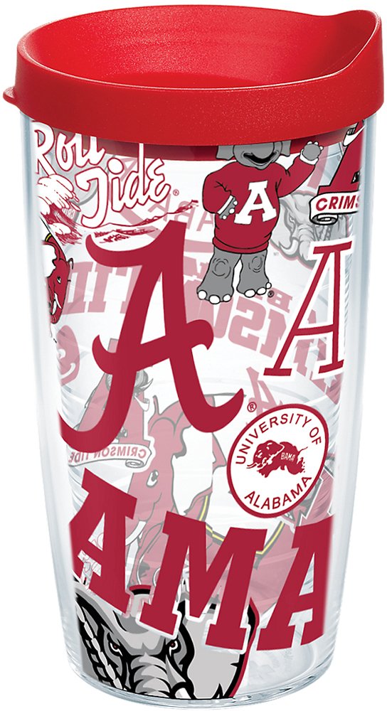 Tervis NCAA Alabama Crimson Tide All Over Tumbler with Lid, 16 oz, Clear